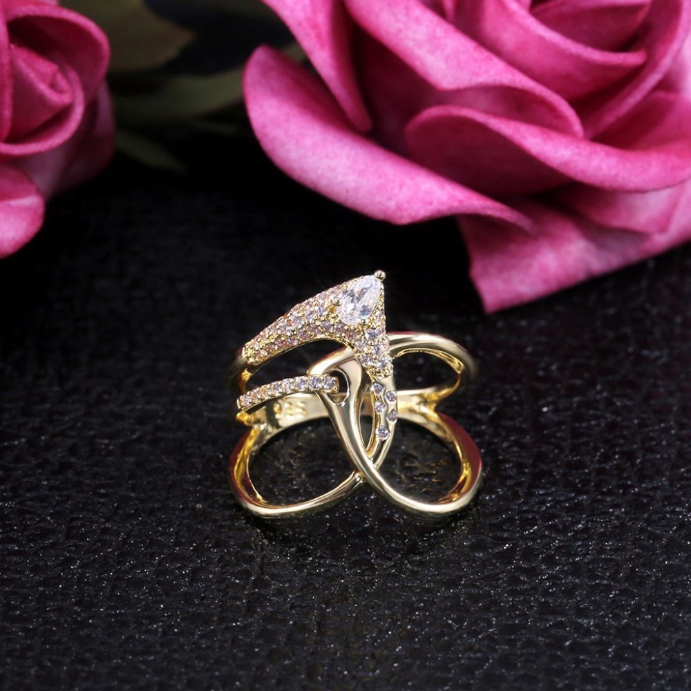 NEW Vintage Gold Diamond Cross Layer Ring - Picture 2 of 5